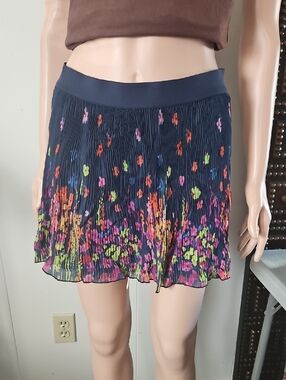 Aeropostale Navy Pleated Mini Skirt with Neon Floral Print